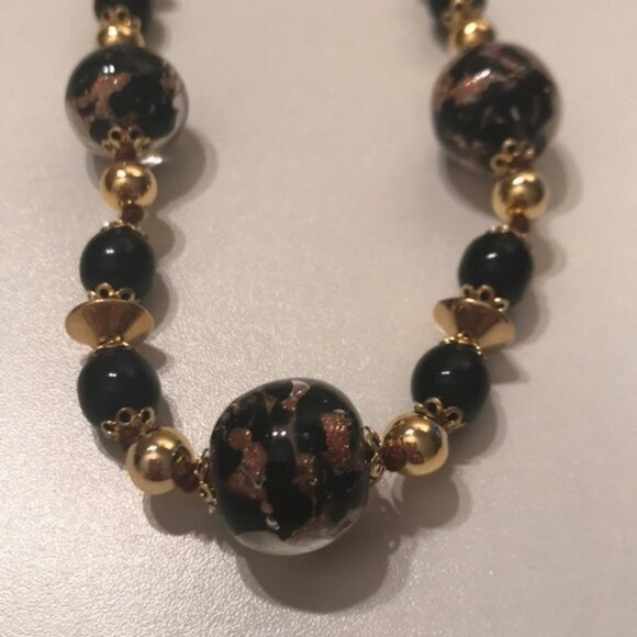 🖤✨ Vintage Black & Goldtone Murano Glass Beaded Necklace | 24” - Picture 7 of 7